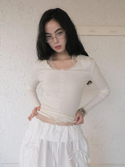 DKZ OFFICIAL Mesh V-neck Knit Hooded Two Piece Women&