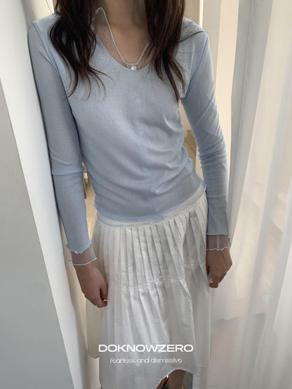 DKZ OFFICIAL Mesh V-neck Knit Hooded Two Piece Women&