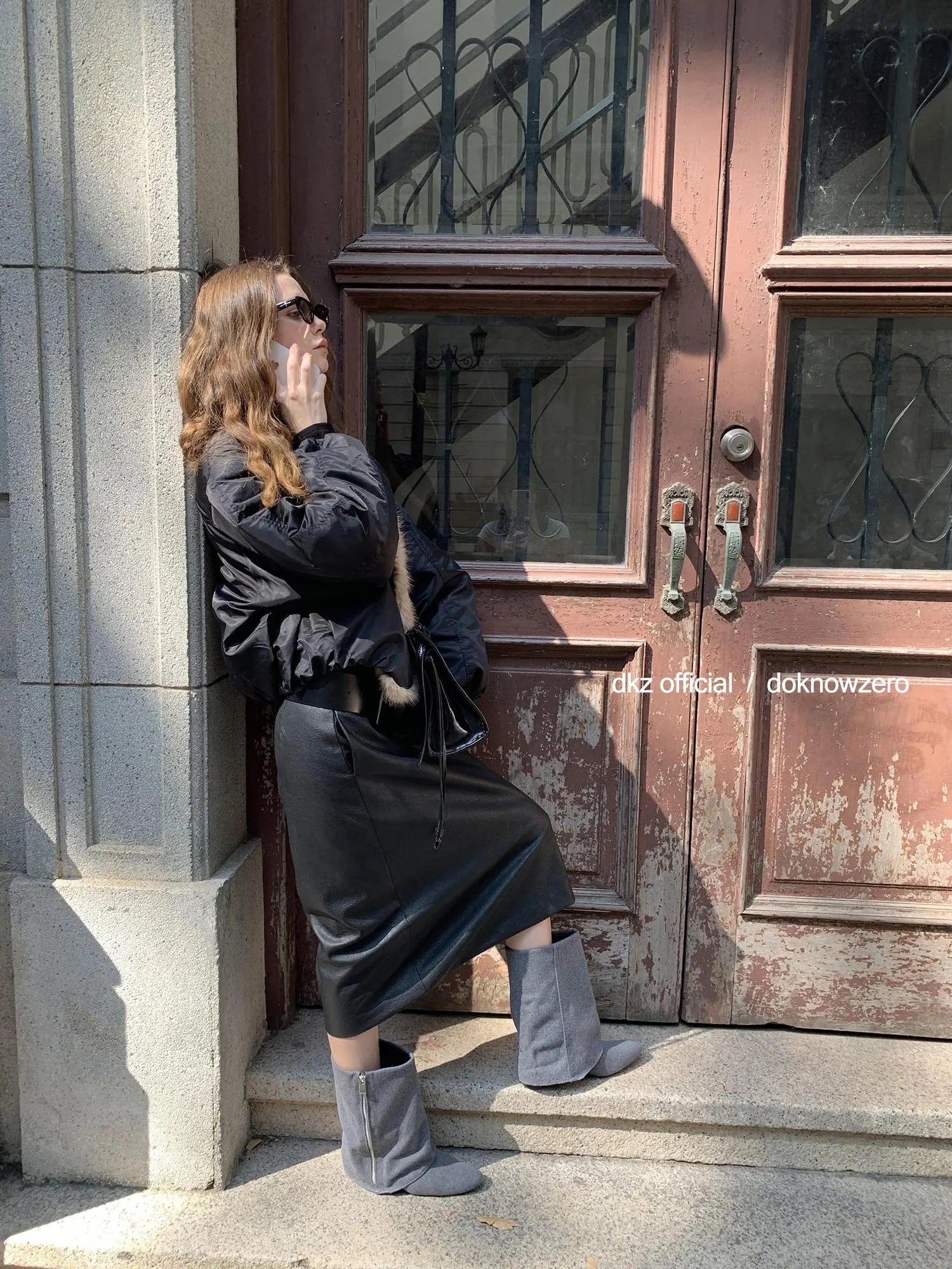 DKZ OFFICIAL Mid Length Black Pu Skirt With Cotton Lining