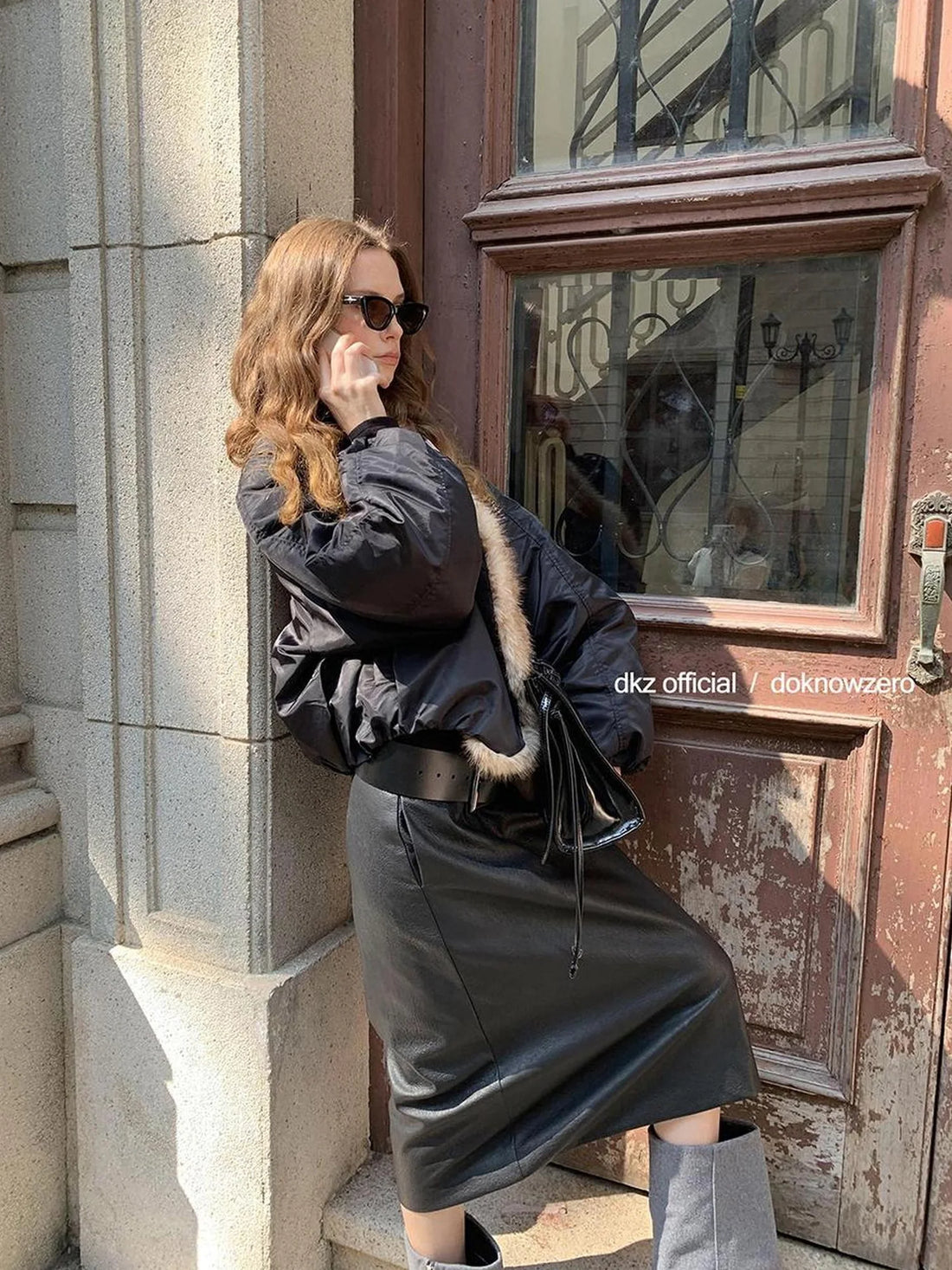 DKZ OFFICIAL Mid Length Black Pu Skirt With Cotton Lining