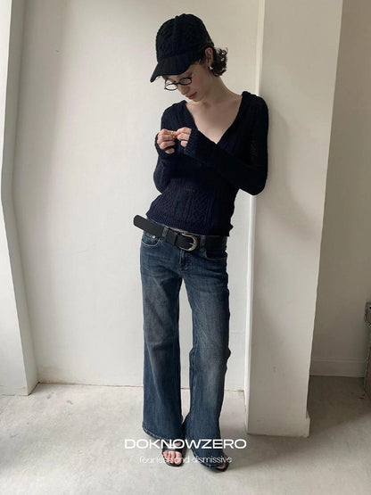 DKZ OFFICIAL Mid Rise Vintage Straight Leg Jeans In Dark Blue