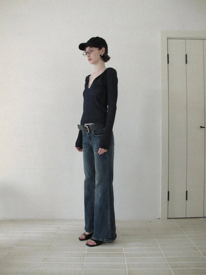 DKZ OFFICIAL Mid Rise Vintage Straight Leg Jeans In Dark Blue