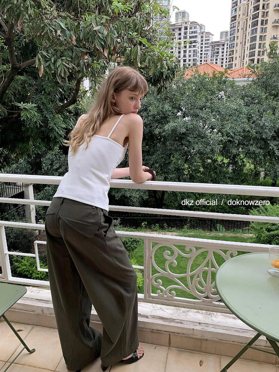 DKZ OFFICIAL Military Green Cargo Pants Women Summer Straight Leg Retro Trousers