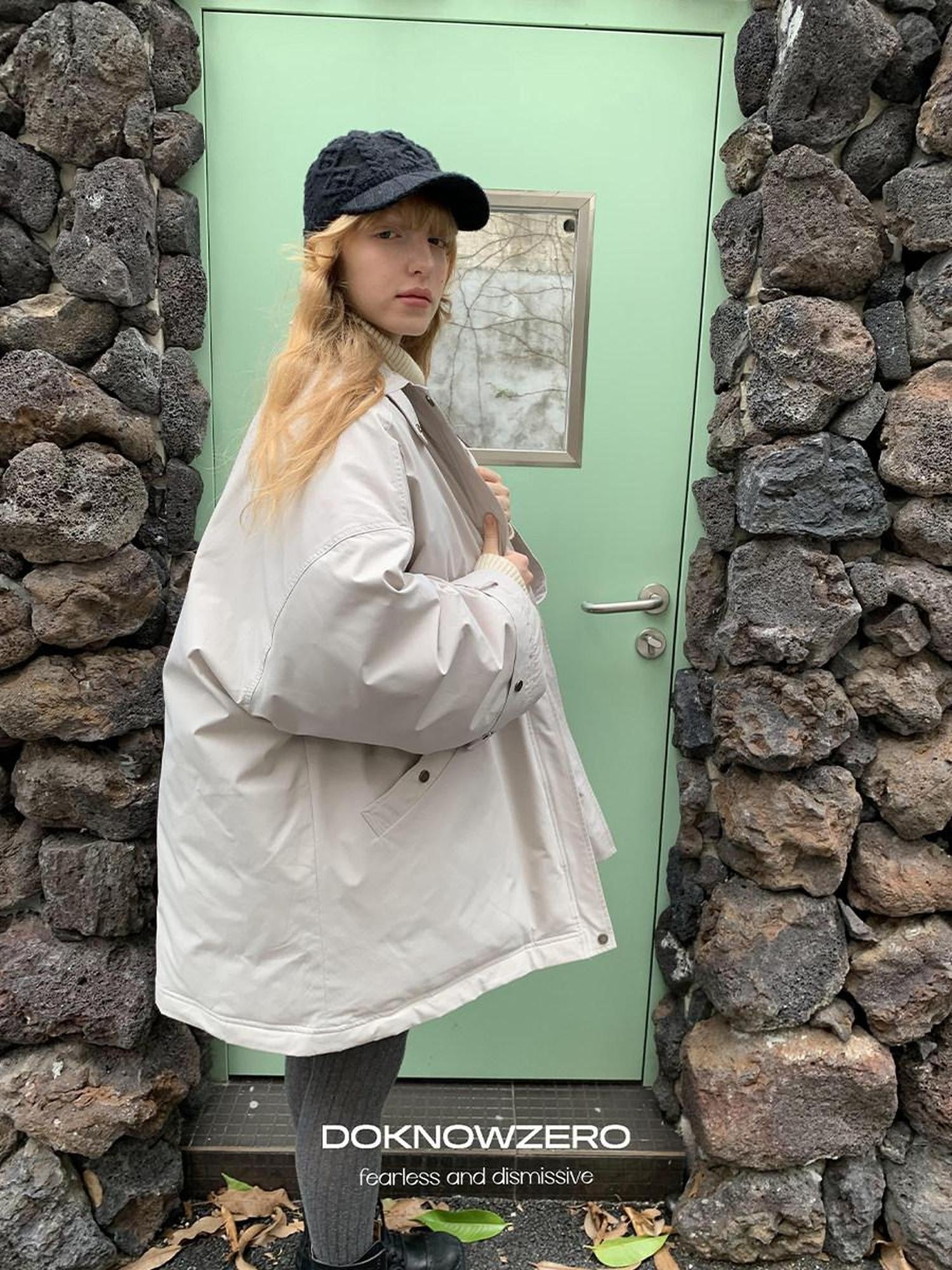 DKZ OFFICIAL Minimal Trench Silhouette Mid Length Lapel Loose Women&
