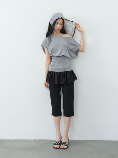 DKZ OFFICIAL Mint Asymmetric Neck Fishbone Split Cinched Waist Women&