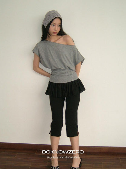 DKZ OFFICIAL Mint Asymmetric Neck Fishbone Split Cinched Waist Women&