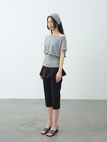 DKZ OFFICIAL Mint Asymmetric Neck Fishbone Split Cinched Waist Women&