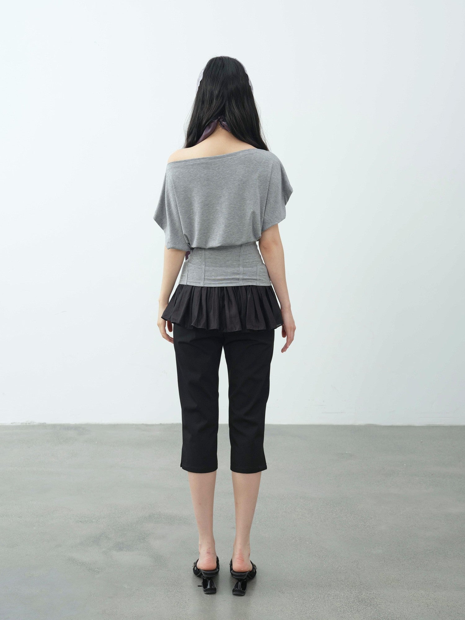 DKZ OFFICIAL Mint Asymmetric Neck Fishbone Split Cinched Waist Women&
