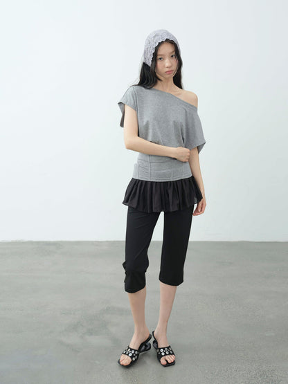 DKZ OFFICIAL Mint Asymmetric Neck Fishbone Split Cinched Waist Women&