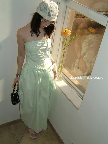 DKZ OFFICIAL Mint Wave Green Vacation Asymmetrical Ruffle Midi Dress