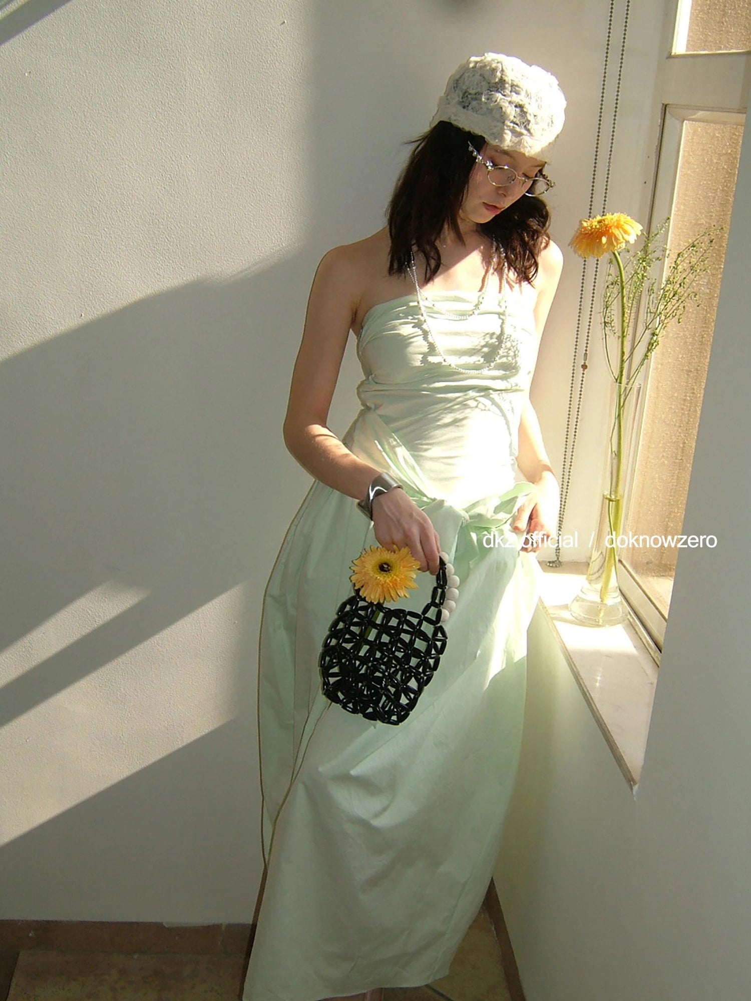 DKZ OFFICIAL Mint Wave Green Vacation Asymmetrical Ruffle Midi Dress