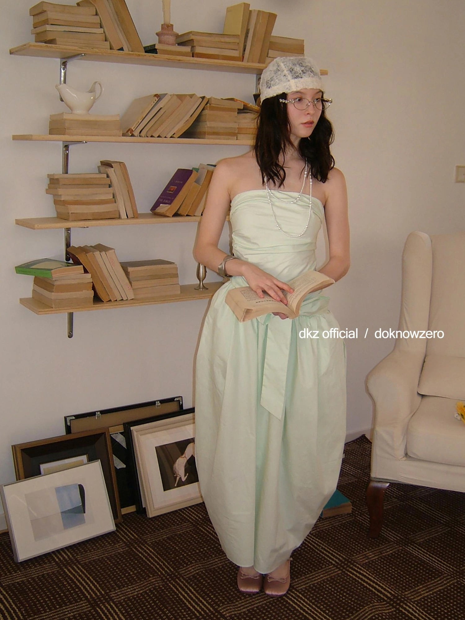 DKZ OFFICIAL Mint Wave Green Vacation Asymmetrical Ruffle Midi Dress