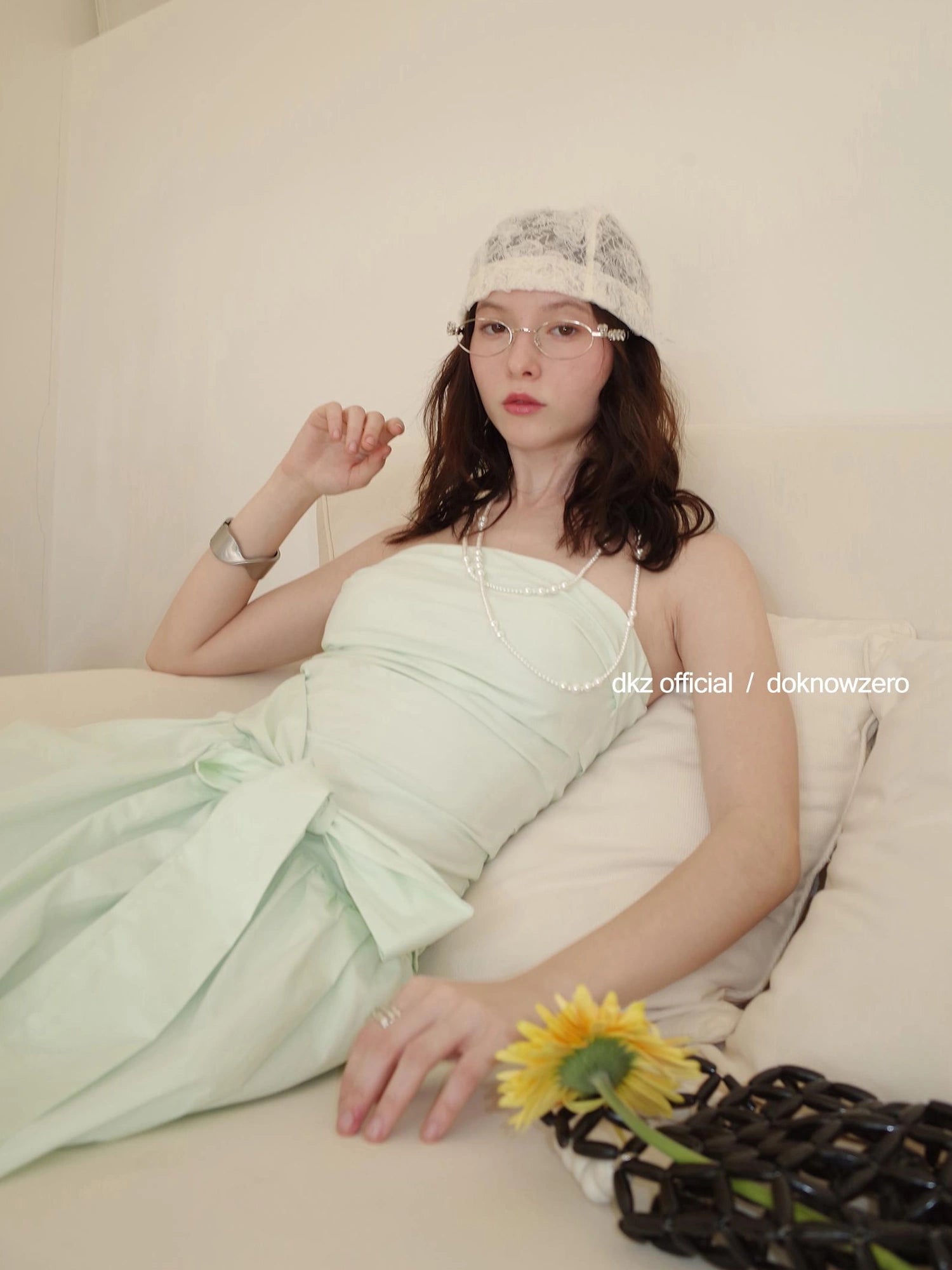 DKZ OFFICIAL Mint Wave Green Vacation Asymmetrical Ruffle Midi Dress