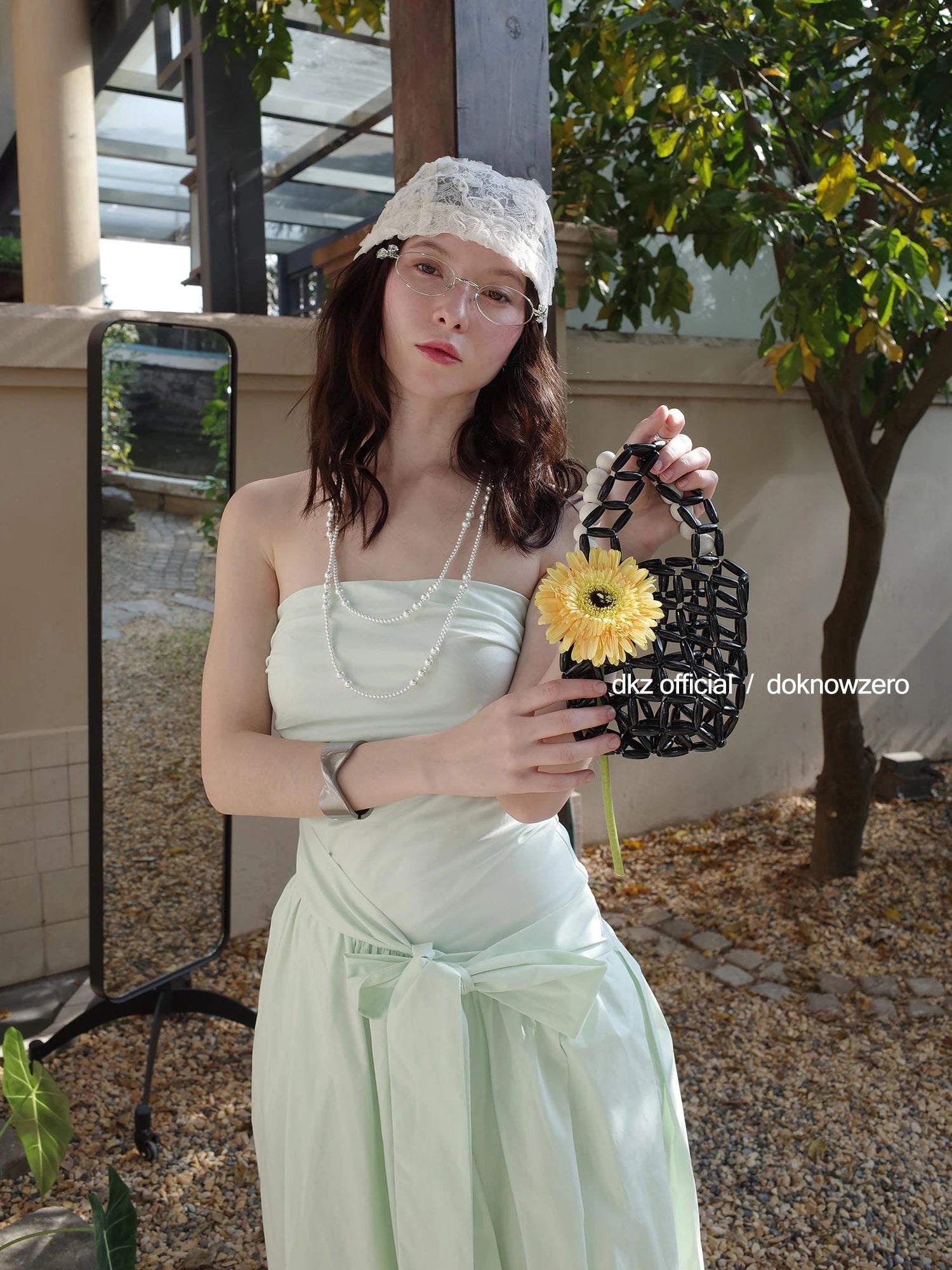 DKZ OFFICIAL Mint Wave Green Vacation Asymmetrical Ruffle Midi Dress