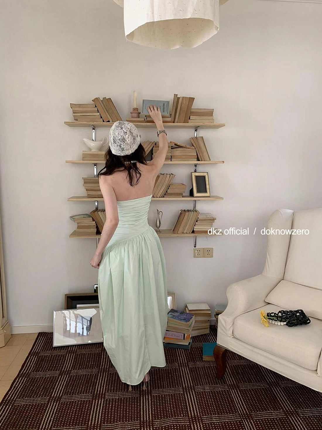 DKZ OFFICIAL Mint Wave Green Vacation Asymmetrical Ruffle Midi Dress