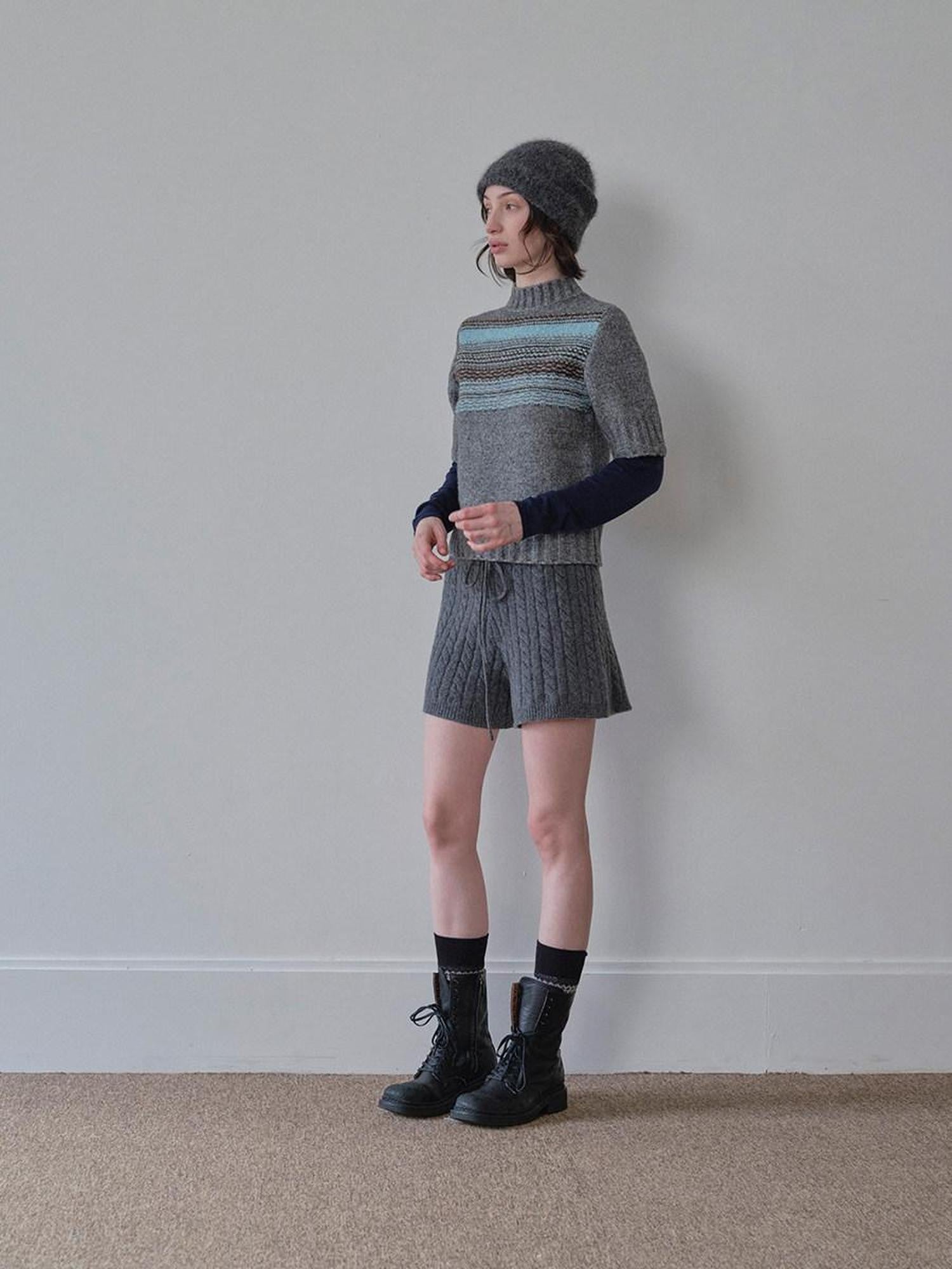 DKZ OFFICIAL Mock Neck Faux Layered Jacquard Striped Women&