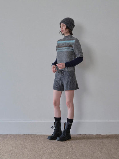 DKZ OFFICIAL Mock Neck Faux Layered Jacquard Striped Women&