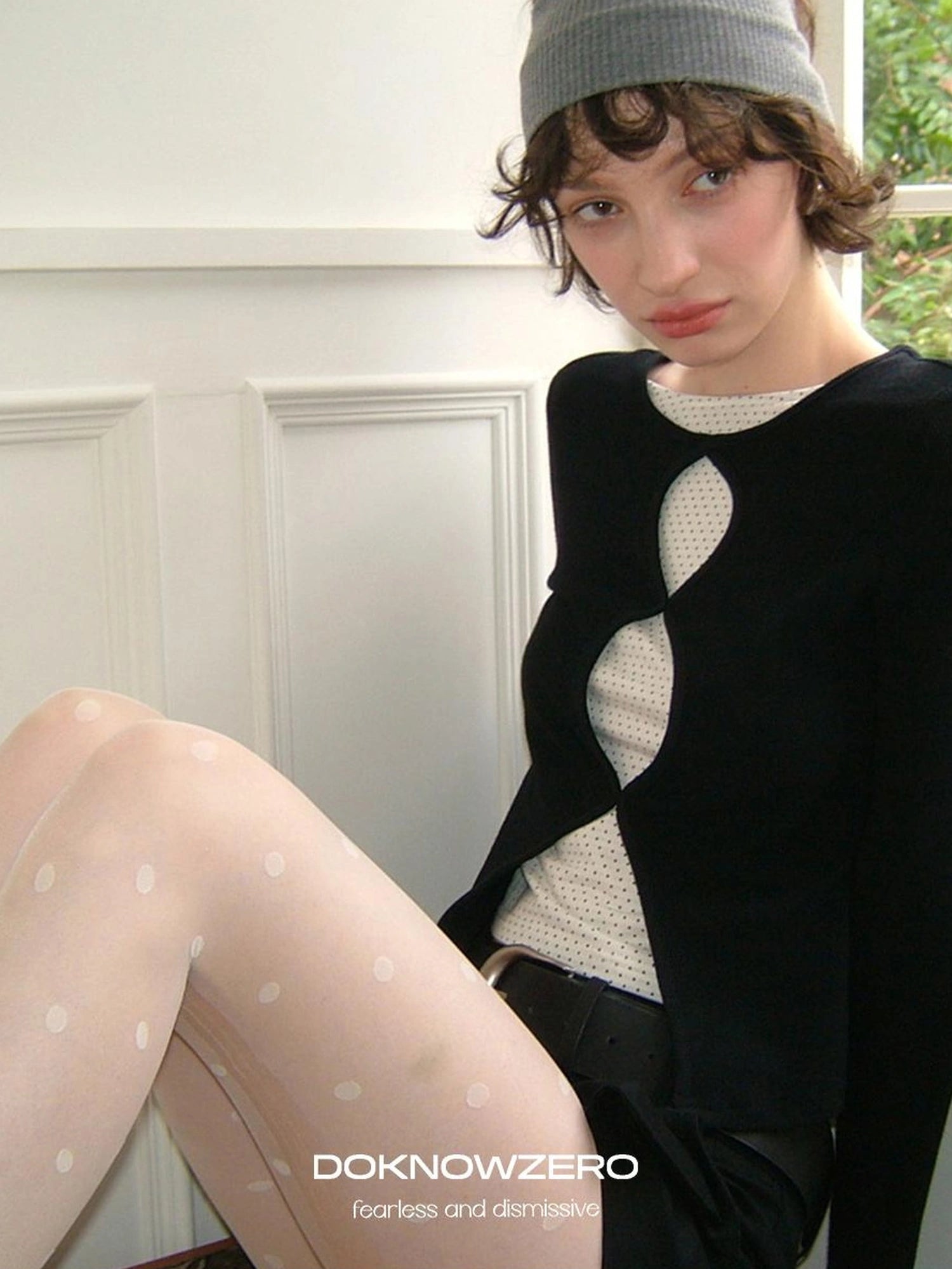 DKZ OFFICIAL Mock Two Piece Lace Dot Long Sleeve Knit Top