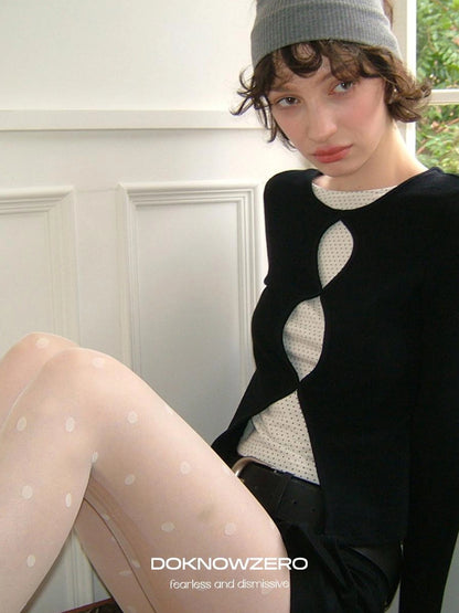 DKZ OFFICIAL Mock Two Piece Lace Dot Long Sleeve Knit Top