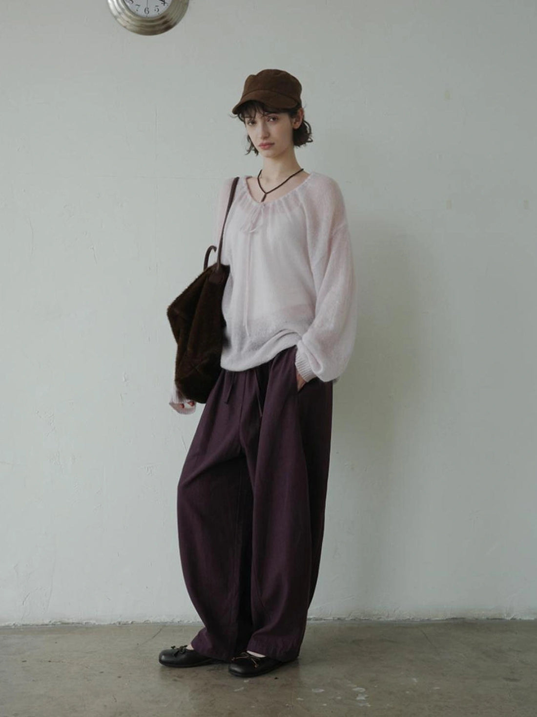 DKZ OFFICIAL Mohair Ribbed Knit Sweater With Drawstring