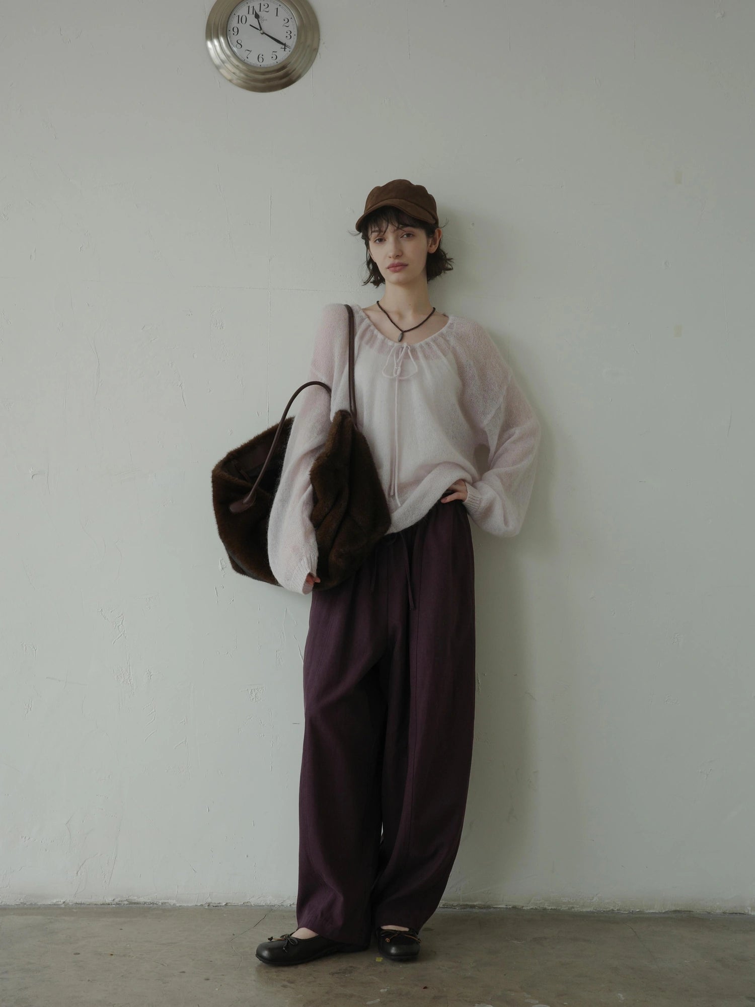 DKZ OFFICIAL Mohair Ribbed Knit Sweater With Drawstring