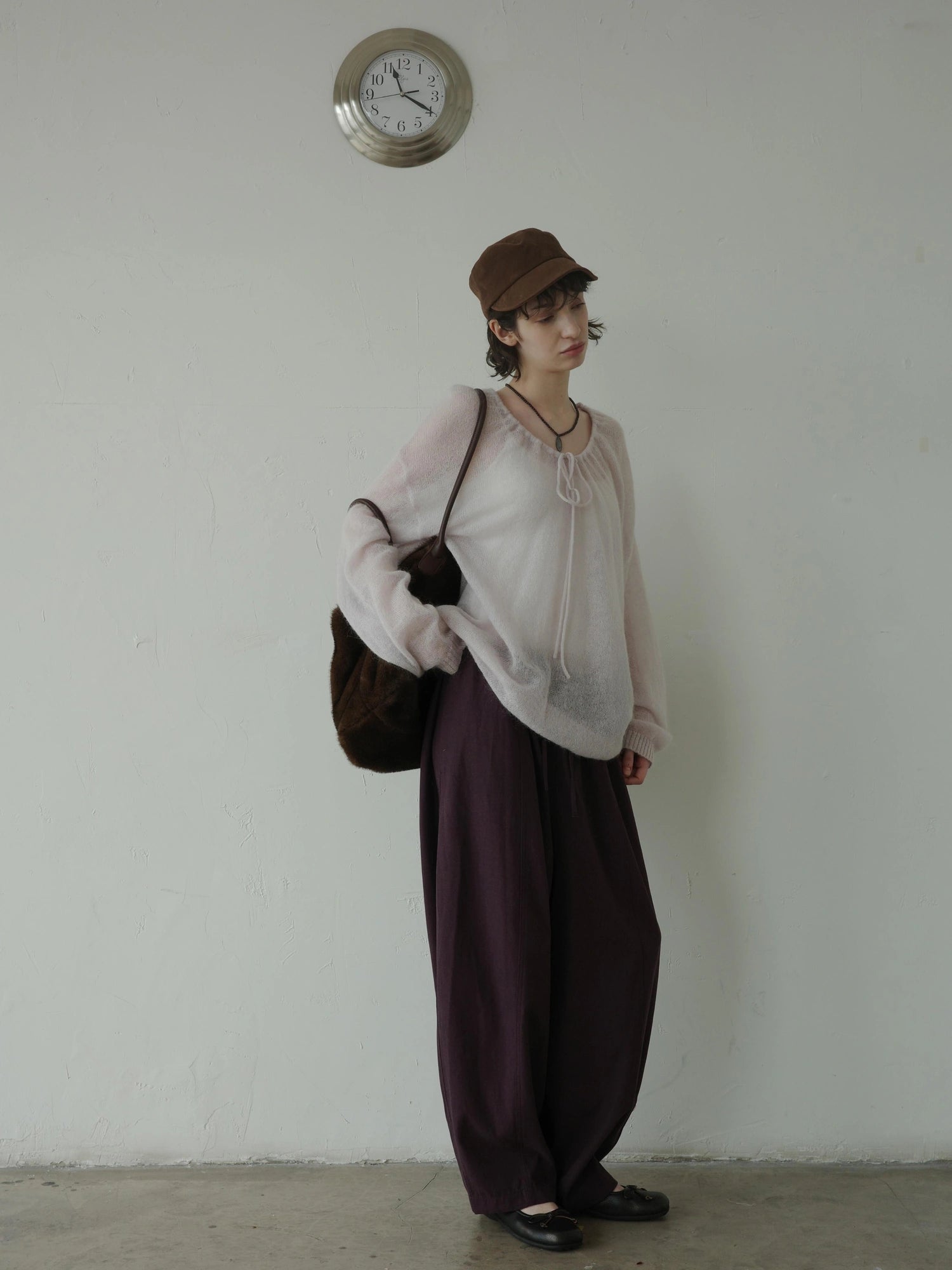 DKZ OFFICIAL Mohair Ribbed Knit Sweater With Drawstring