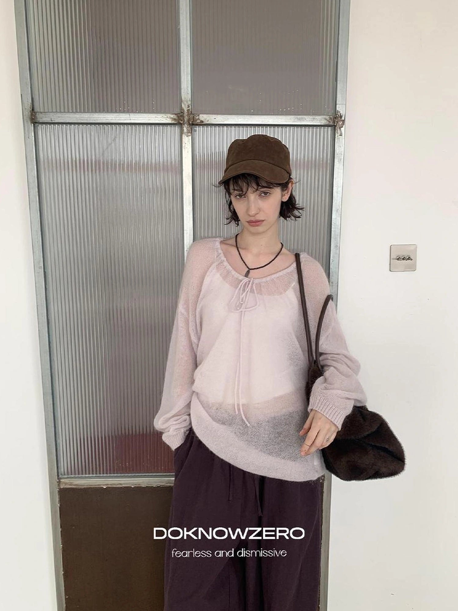 DKZ OFFICIAL Mohair Ribbed Knit Sweater With Drawstring