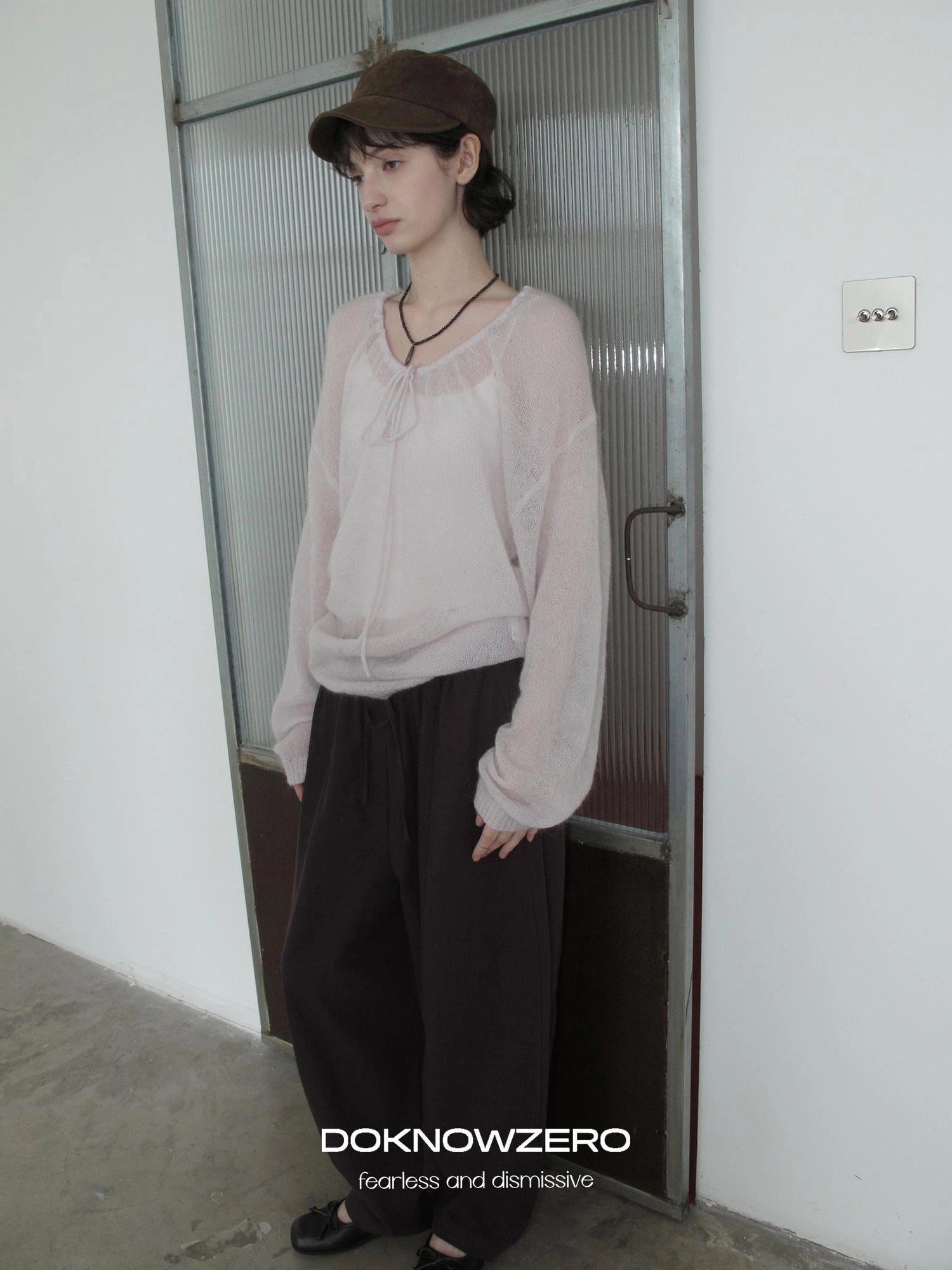 DKZ OFFICIAL Mohair Ribbed Knit Sweater With Drawstring