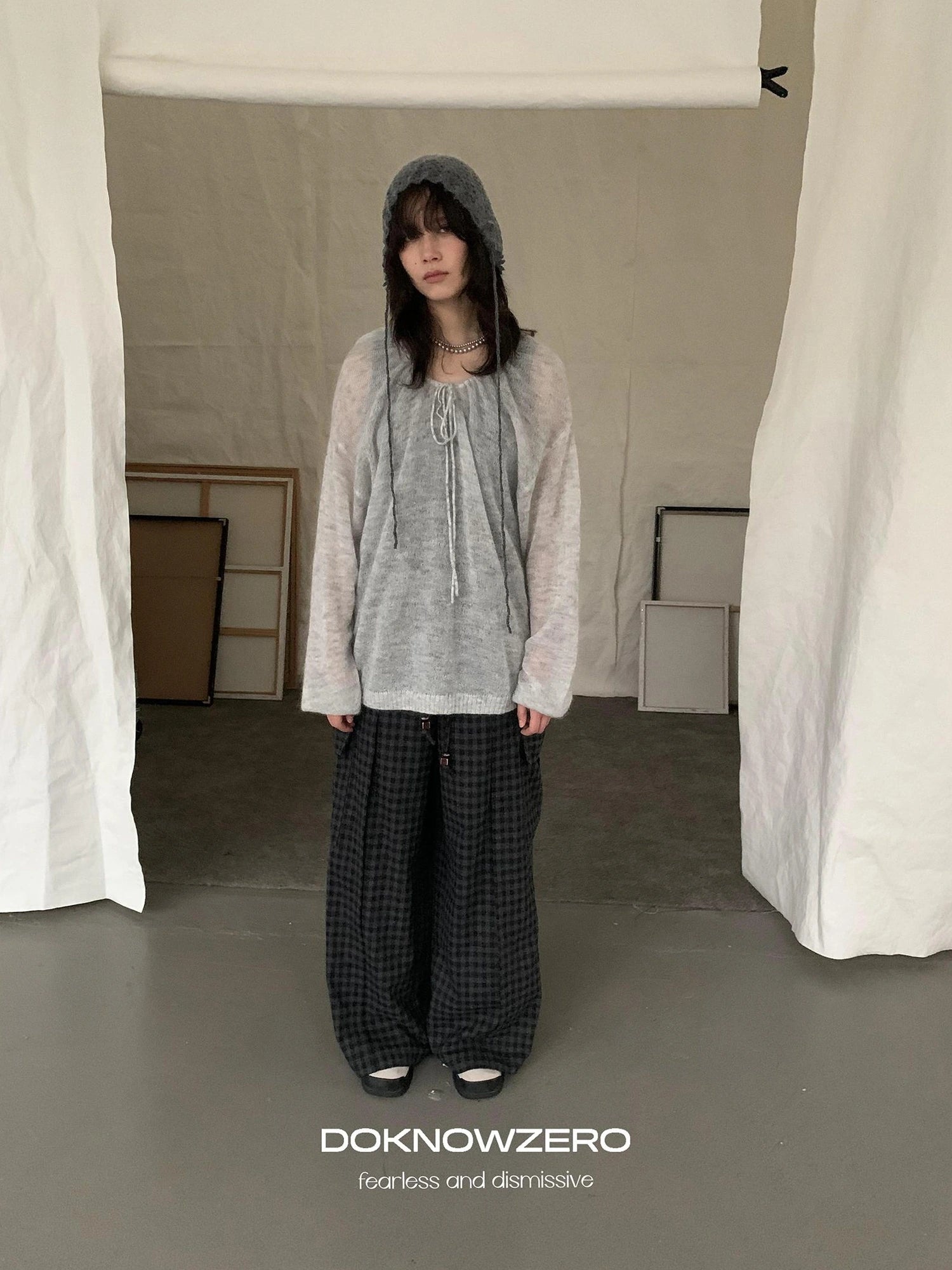 DKZ OFFICIAL Mohair Ribbed Knit Sweater With Drawstring