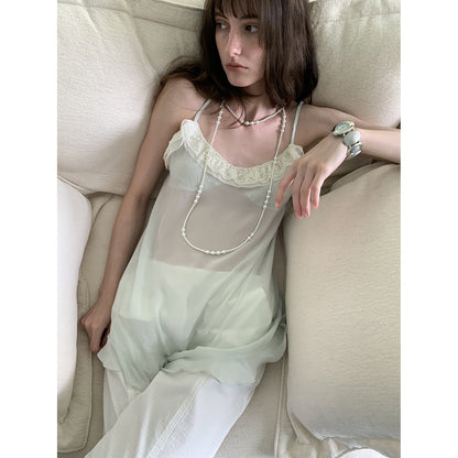 DKZ_OFFICIAL_Moss_Green_Lightweight_Sheer_Lace_Panel_V-neck_Women&