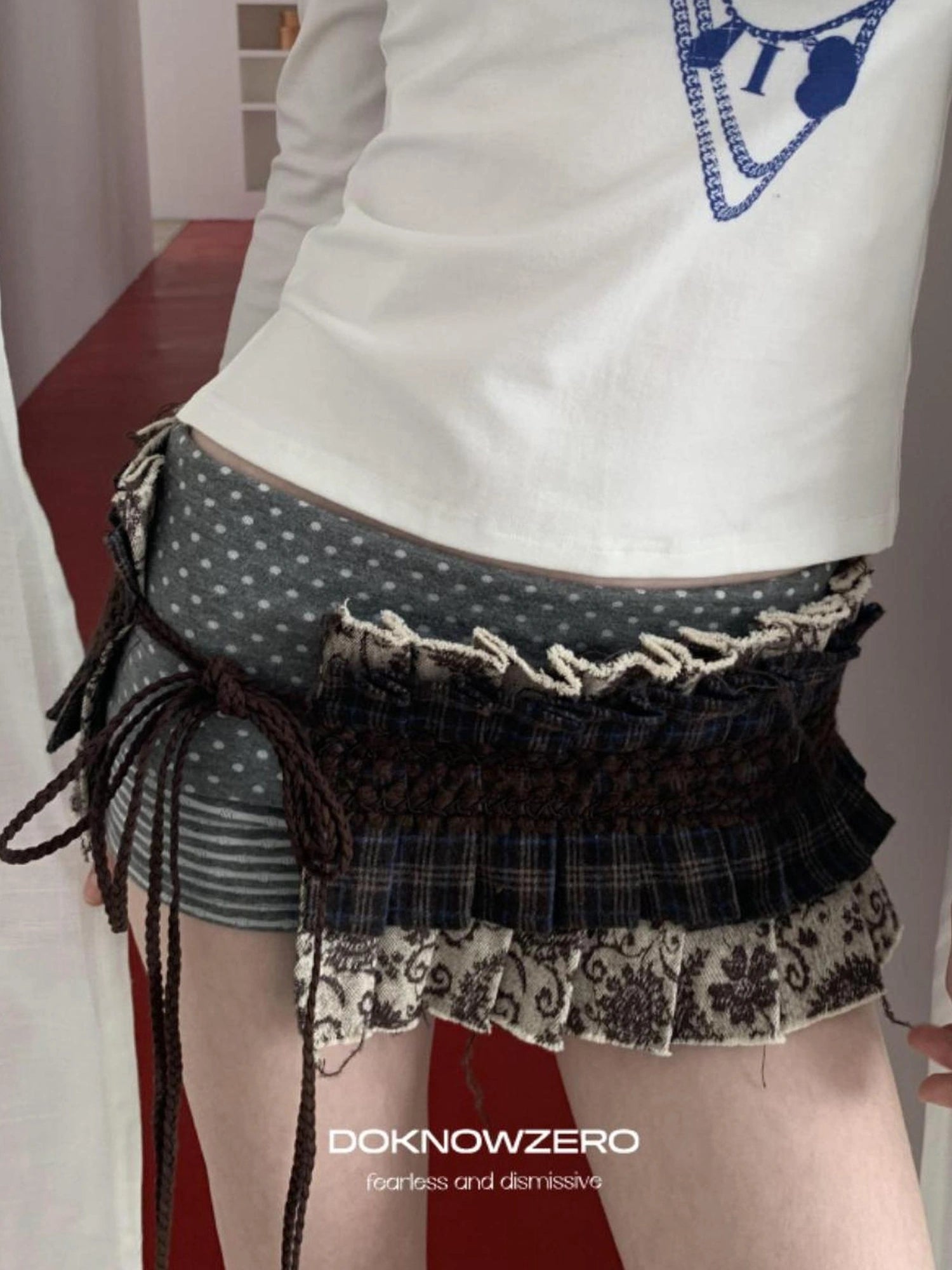 DKZ OFFICIAL Nomadic Paisley Raw Edge Accordion Skirt With Layered Waistband