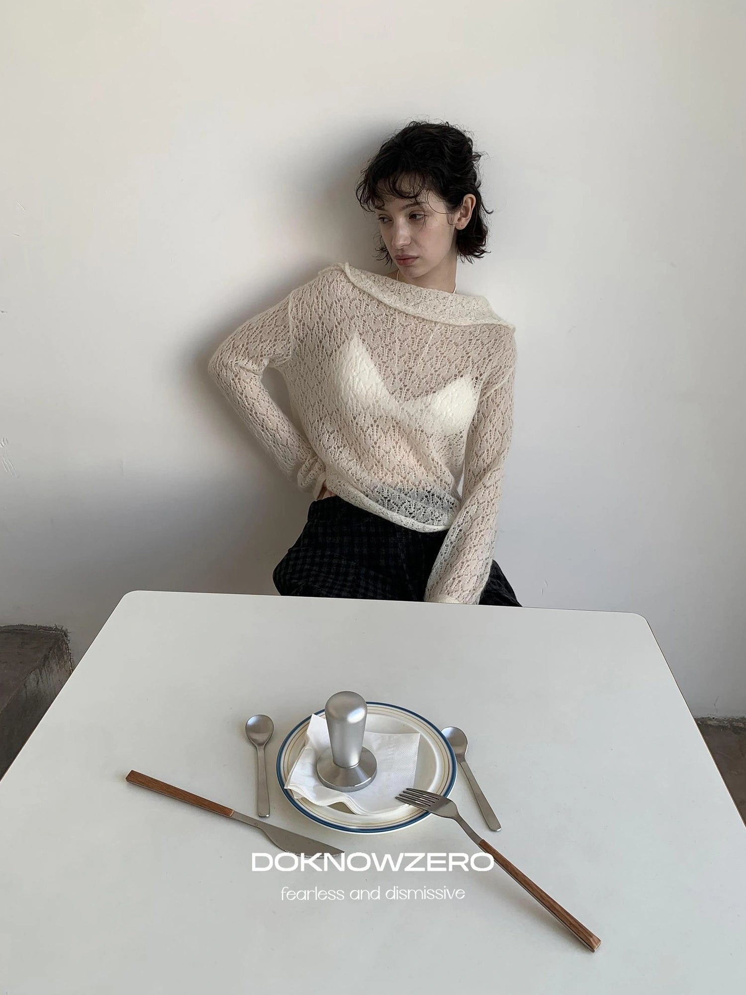 DKZ OFFICIAL Off Shoulder Ribbed Hooded Long Sleeve Top