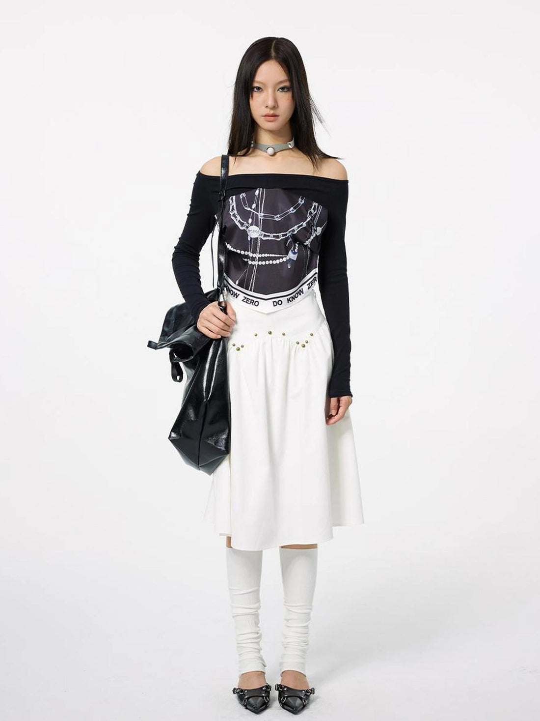 DKZ OFFICIAL One Shoulder Scarf Detail Knit Top