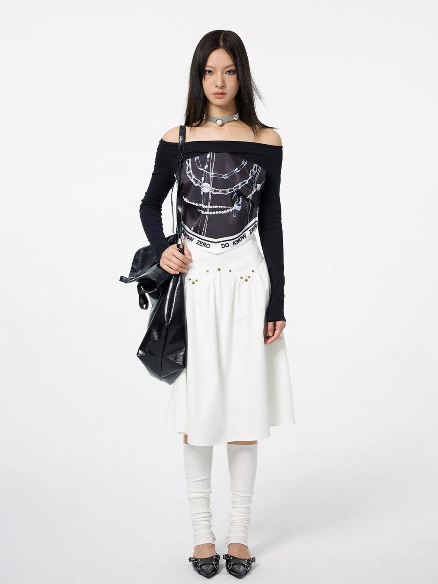 DKZ OFFICIAL One Shoulder Scarf Detail Knit Top