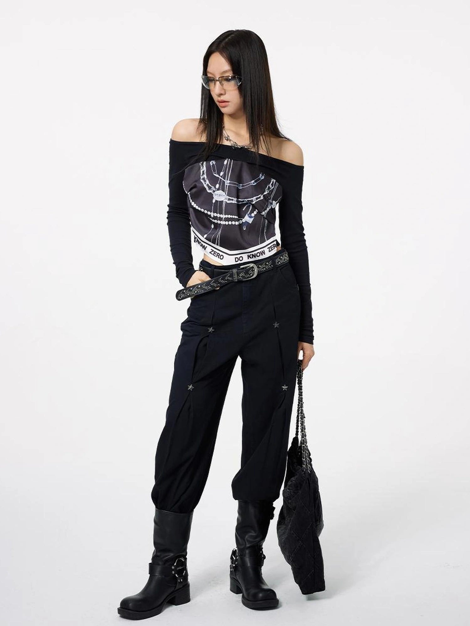 DKZ OFFICIAL One Shoulder Scarf Detail Knit Top