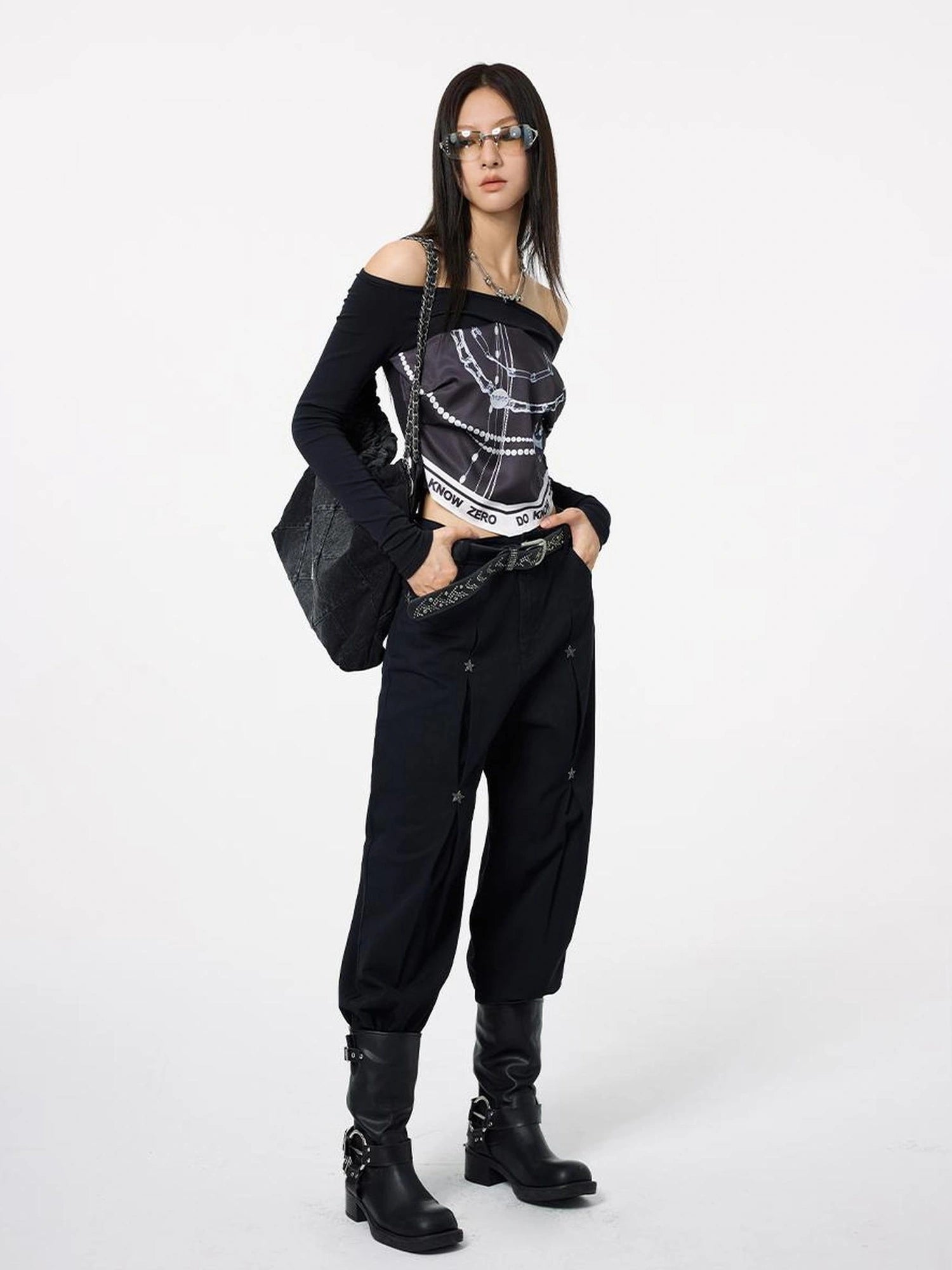 DKZ OFFICIAL One Shoulder Scarf Detail Knit Top