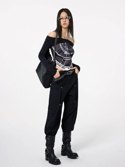 DKZ OFFICIAL One Shoulder Scarf Detail Knit Top