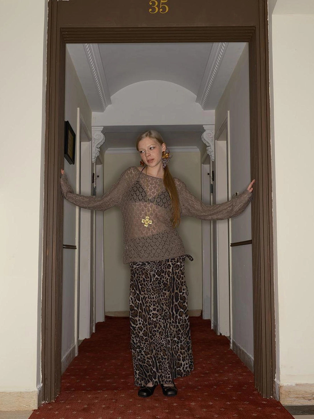 DKZ OFFICIAL Openwork Mohair Long Sleeve Knit Sweater