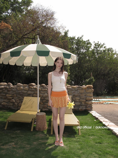 DKZ OFFICIAL Orange Plaid Drawstring Mini Skirt