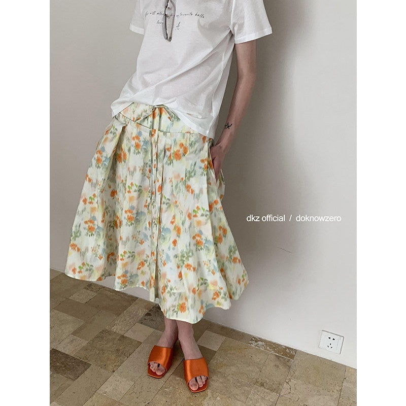 DKZ_OFFICIAL_Orange_Retro_Pleated_Printed_A_Line_Loose_Women&