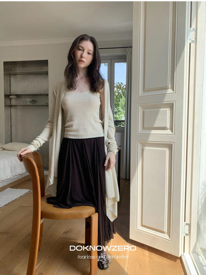 DKZ OFFICIAL Oversized Asymmetrical Knit Cardigan In Cream And Black
