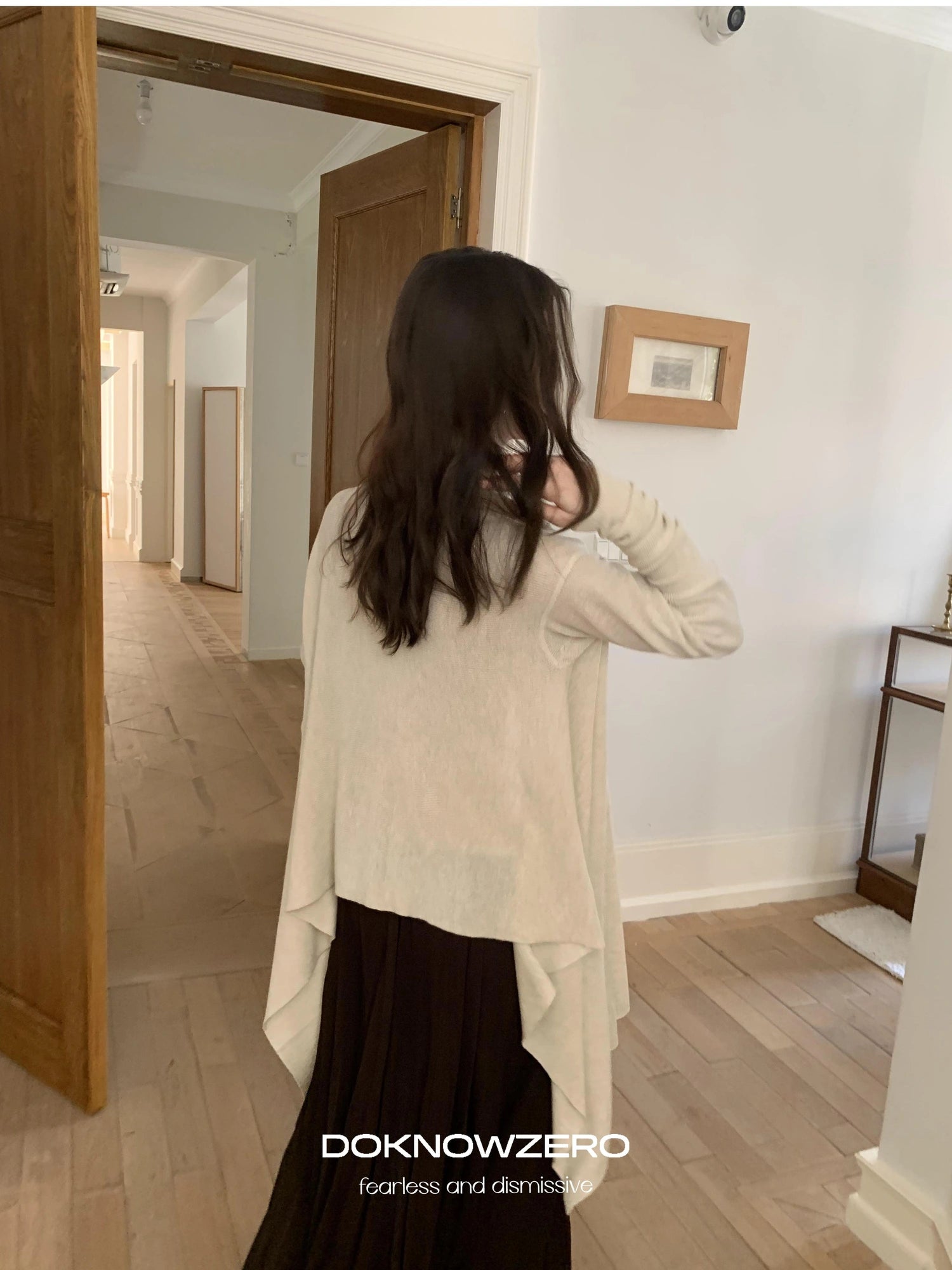 DKZ OFFICIAL Oversized Asymmetrical Knit Cardigan In Cream And Black