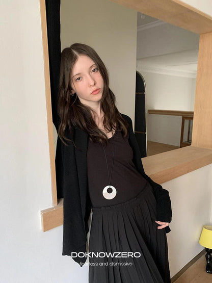 DKZ OFFICIAL Oversized Asymmetrical Knit Cardigan In Cream And Black