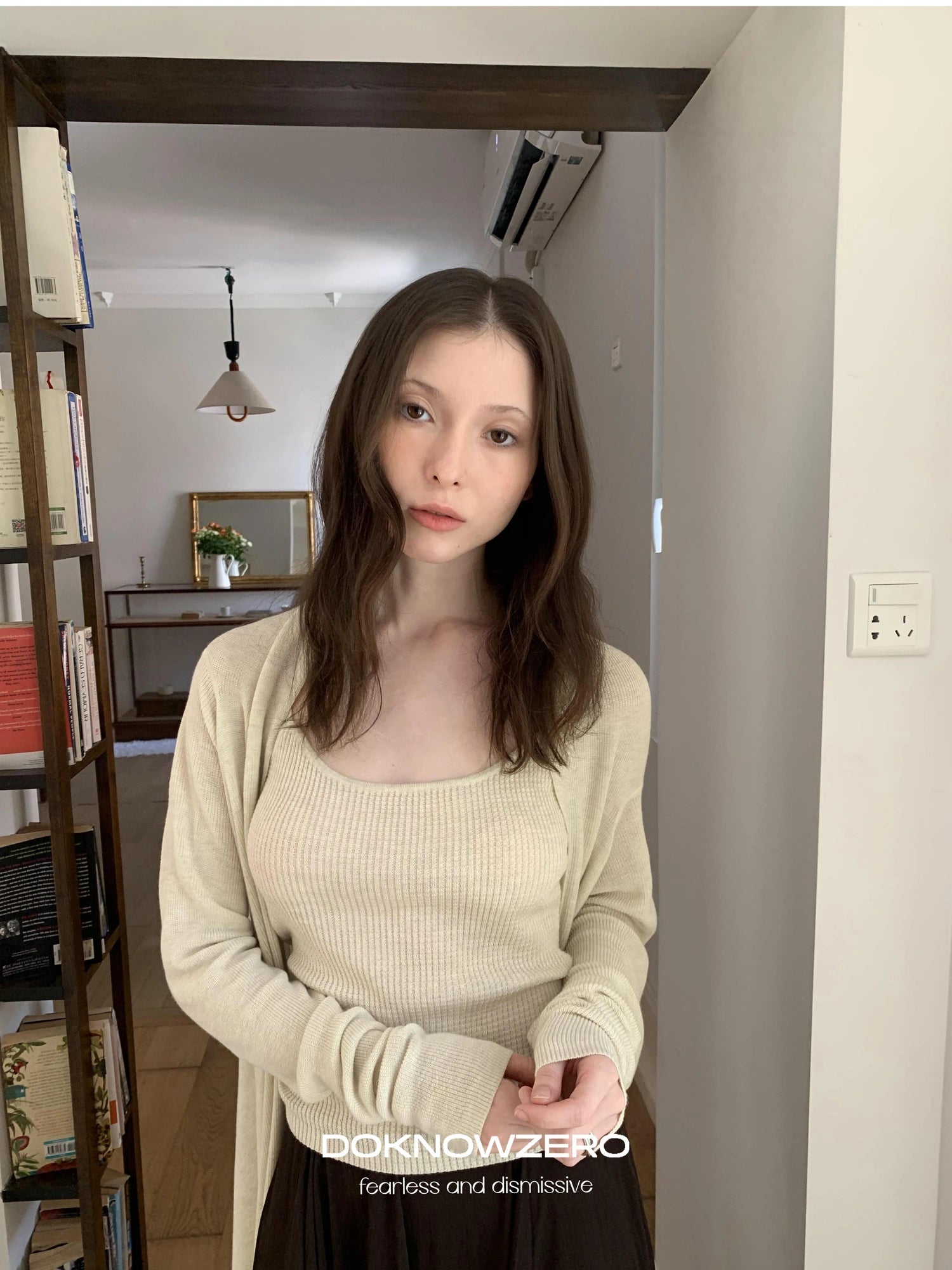 DKZ OFFICIAL Oversized Asymmetrical Knit Cardigan In Cream And Black