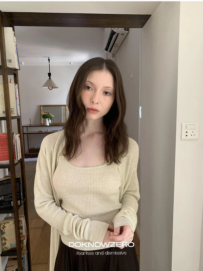 DKZ OFFICIAL Oversized Asymmetrical Knit Cardigan In Cream And Black