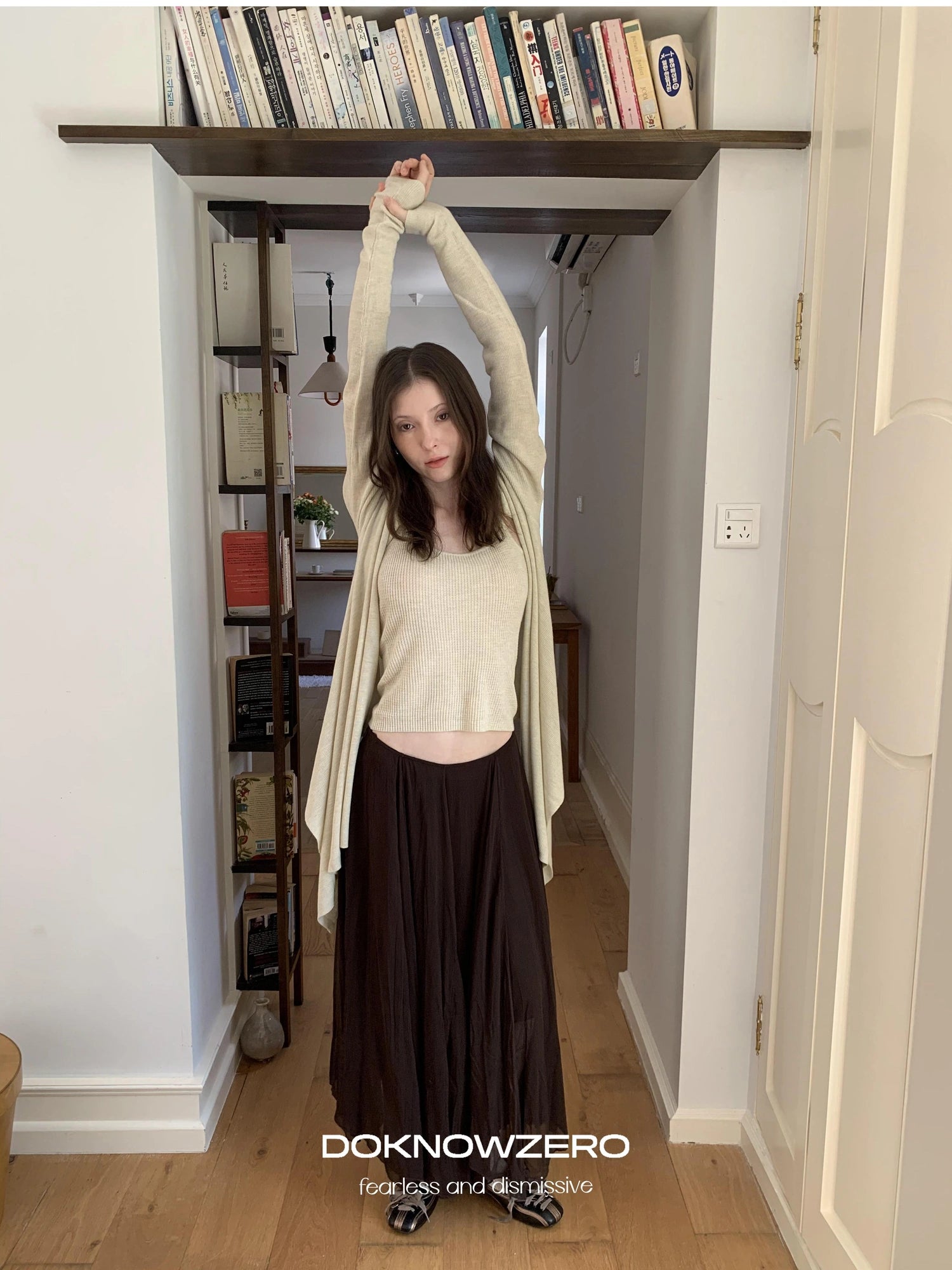 DKZ OFFICIAL Oversized Asymmetrical Knit Cardigan In Cream And Black