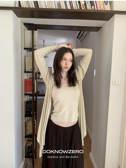 DKZ OFFICIAL Oversized Asymmetrical Knit Cardigan In Cream And Black