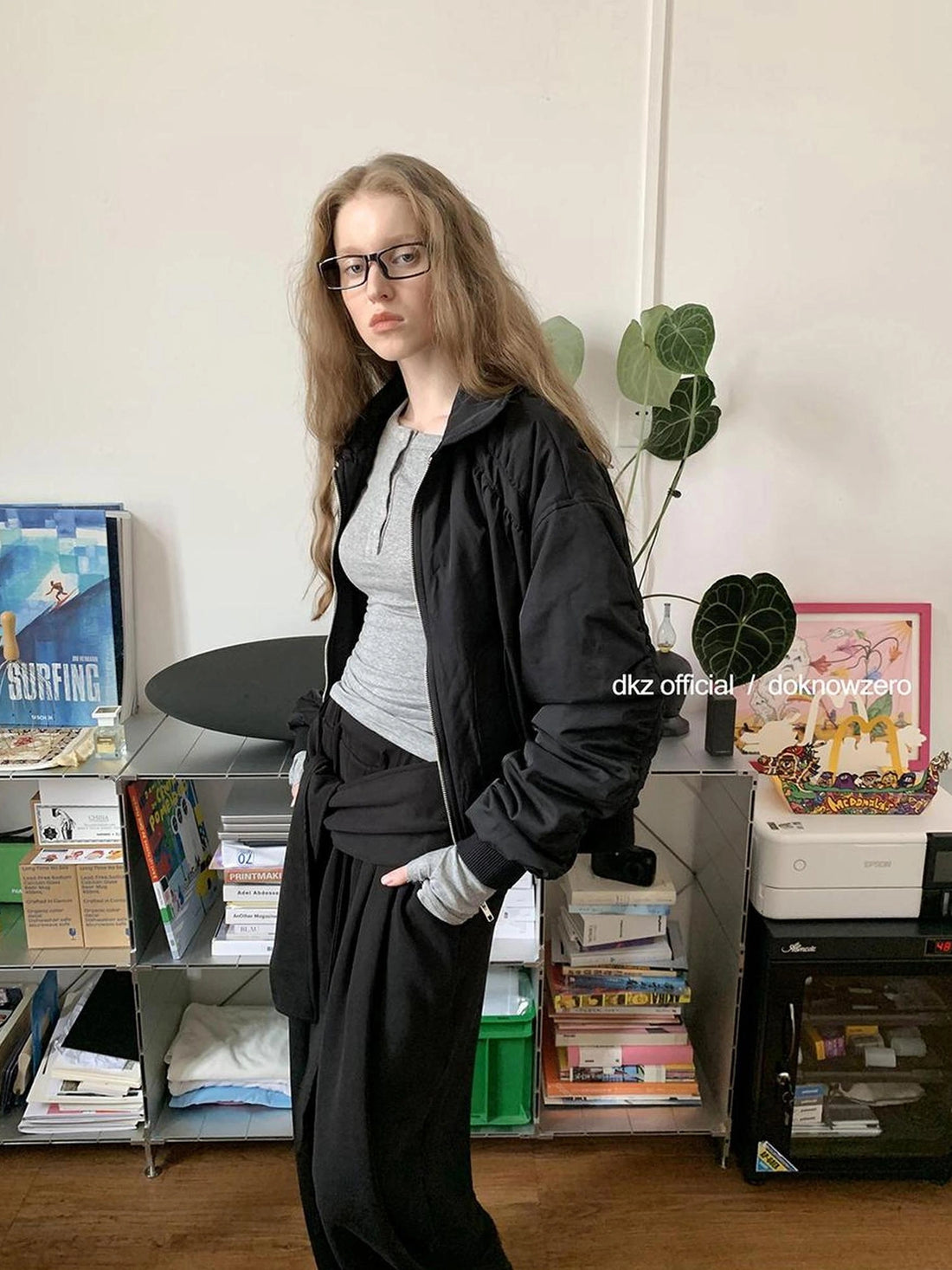 DKZ OFFICIAL Oversized Black Letter Print Nylon Padded Jacket