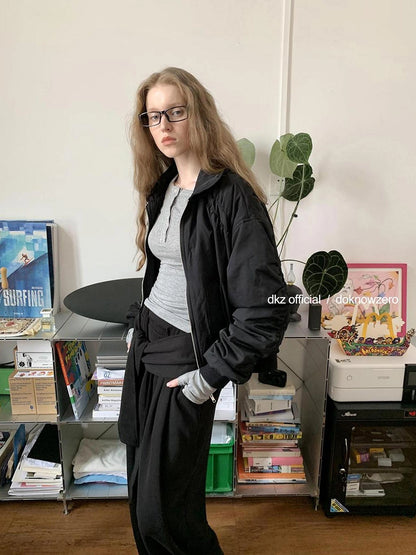 DKZ OFFICIAL Oversized Black Letter Print Nylon Padded Jacket