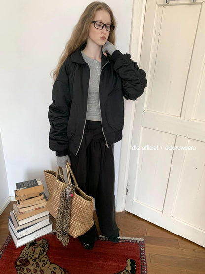 DKZ OFFICIAL Oversized Black Letter Print Nylon Padded Jacket